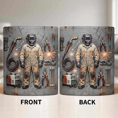 Hardworking Welder At Service With Welding Tools And Gear