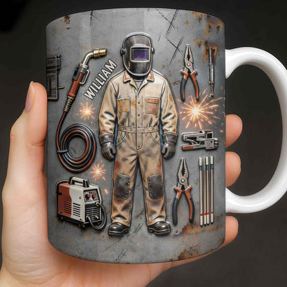 Hardworking Welder At Service With Welding Tools And Gear