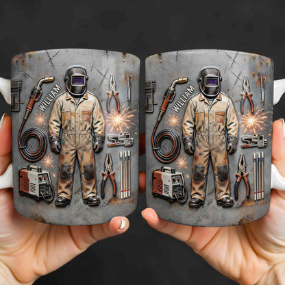 Hardworking Welder At Service With Welding Tools And Gear