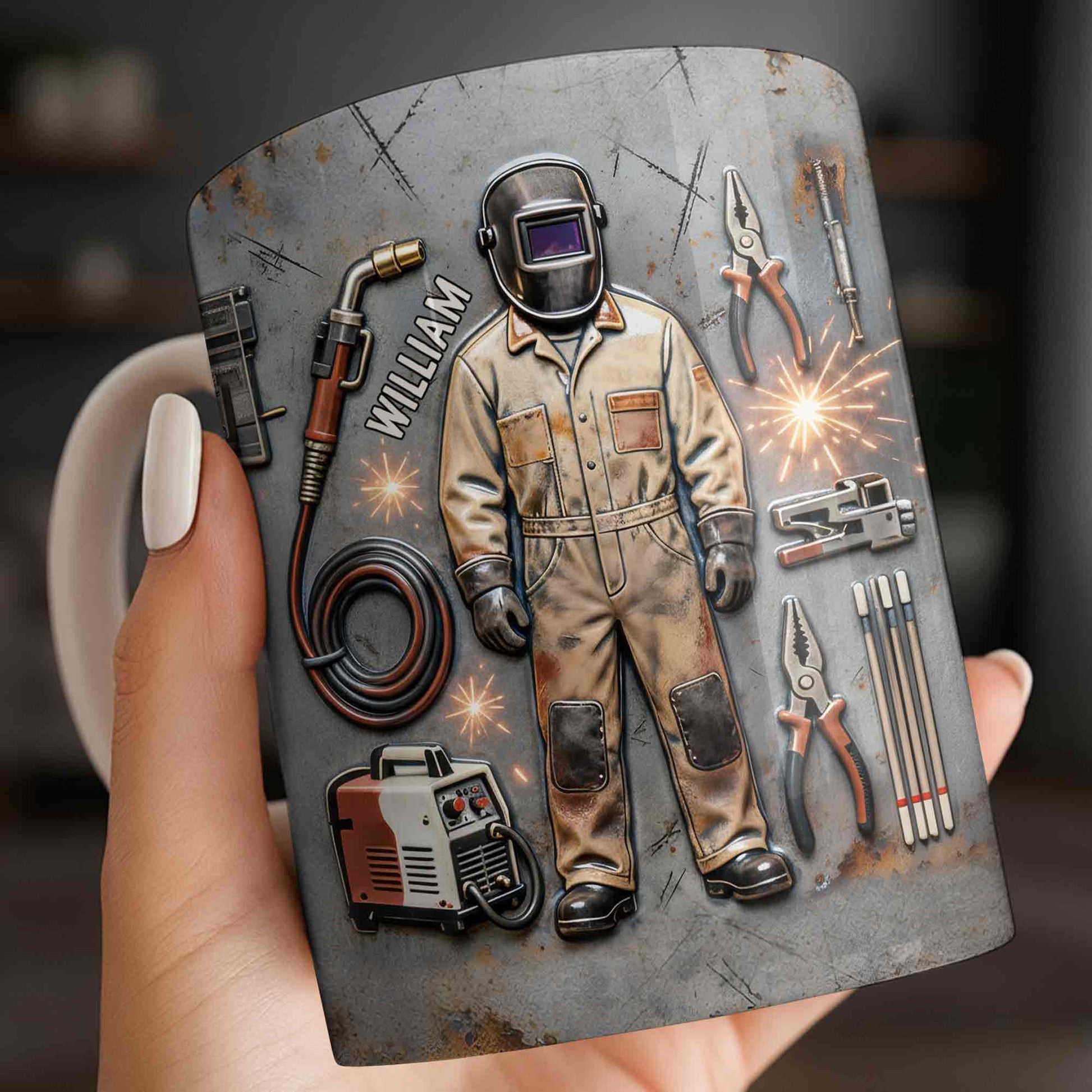 Hardworking Welder At Service With Welding Tools And Gear