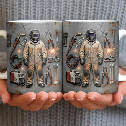 Hardworking Welder At Service With Welding Tools And Gear