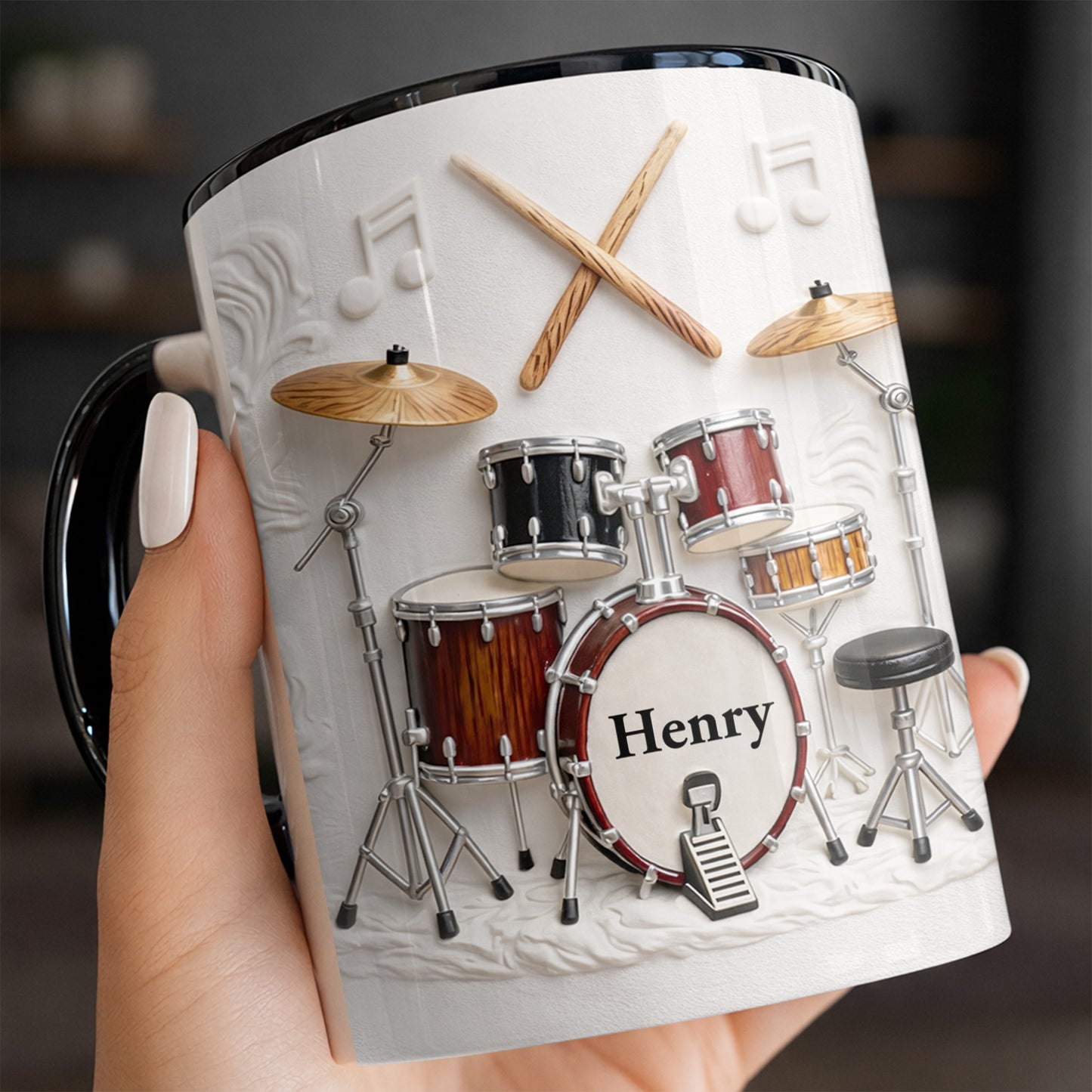 A Drummer's Heart Beats With Rhythm Custom Drum Set And Music Notes
