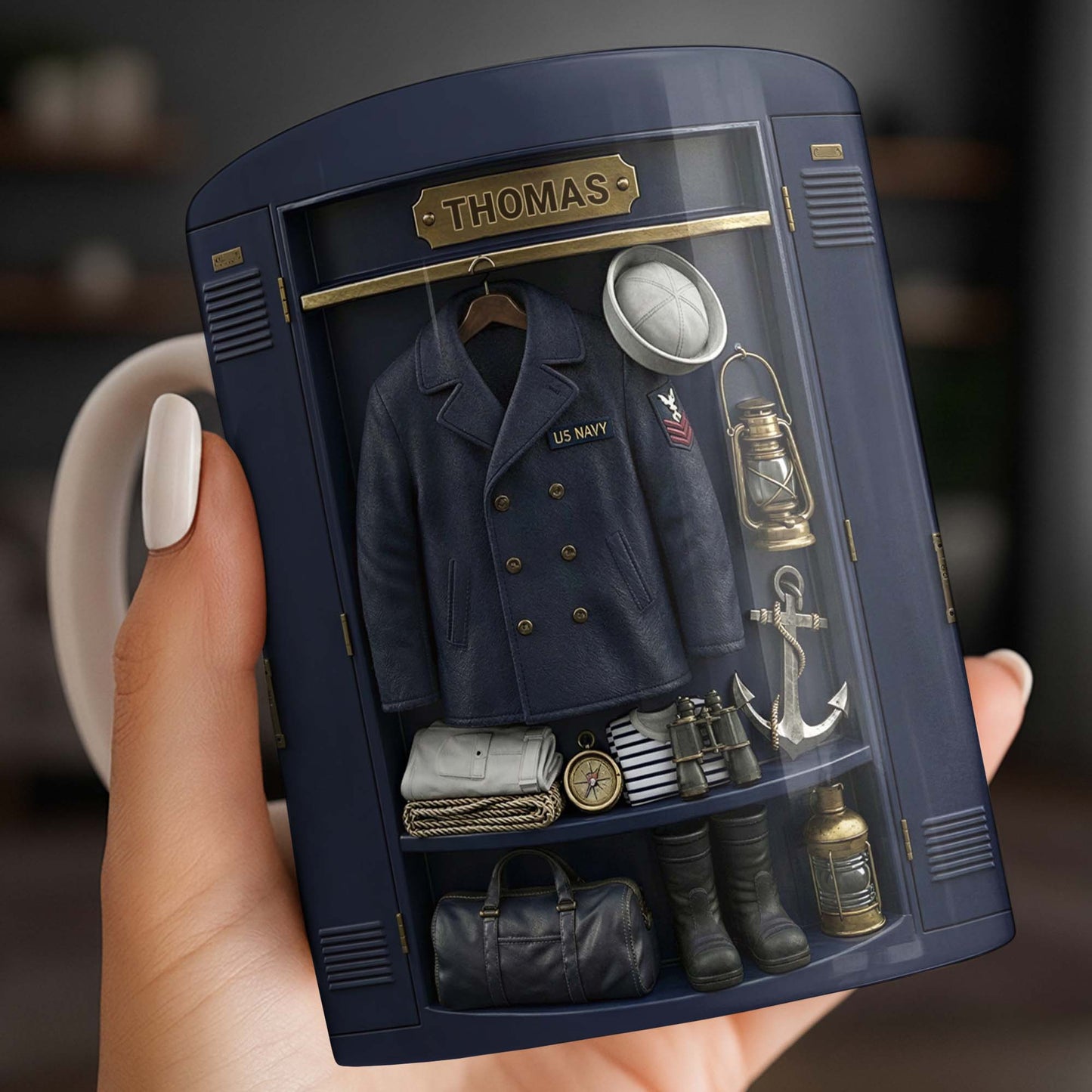 US Navy Locker With Uniform Anchor And Sailor Gear