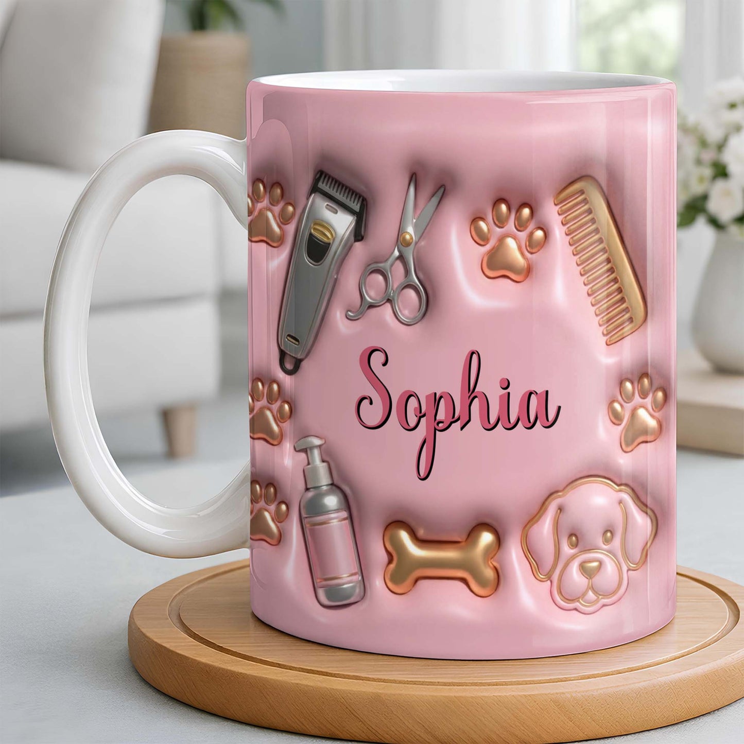 Professional Pet Grooming Accessories Dog Paws Bone And Scissors - Personalized Custom Coffee Mug - JBS151_MG