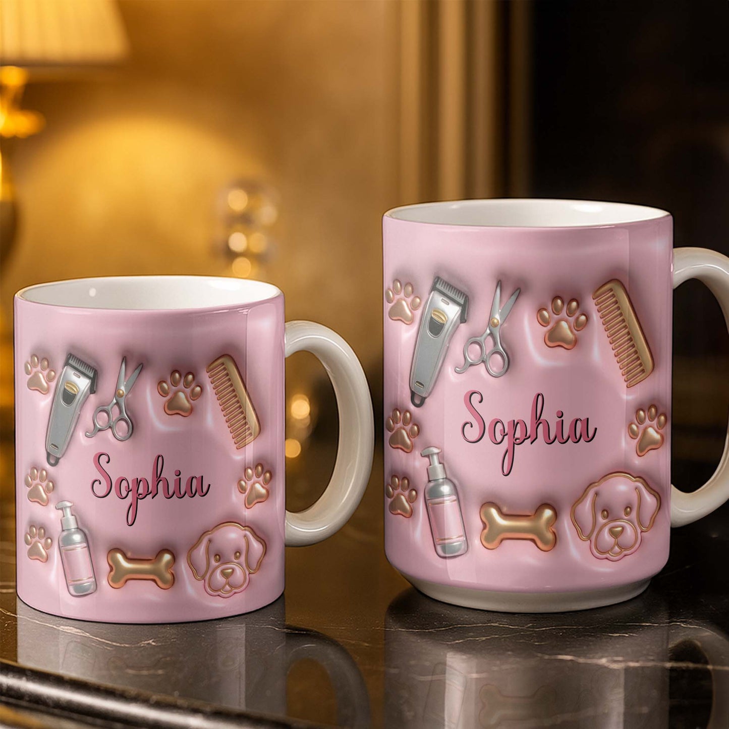 Professional Pet Grooming Accessories Dog Paws Bone And Scissors - Personalized Custom Coffee Mug - JBS151_MG