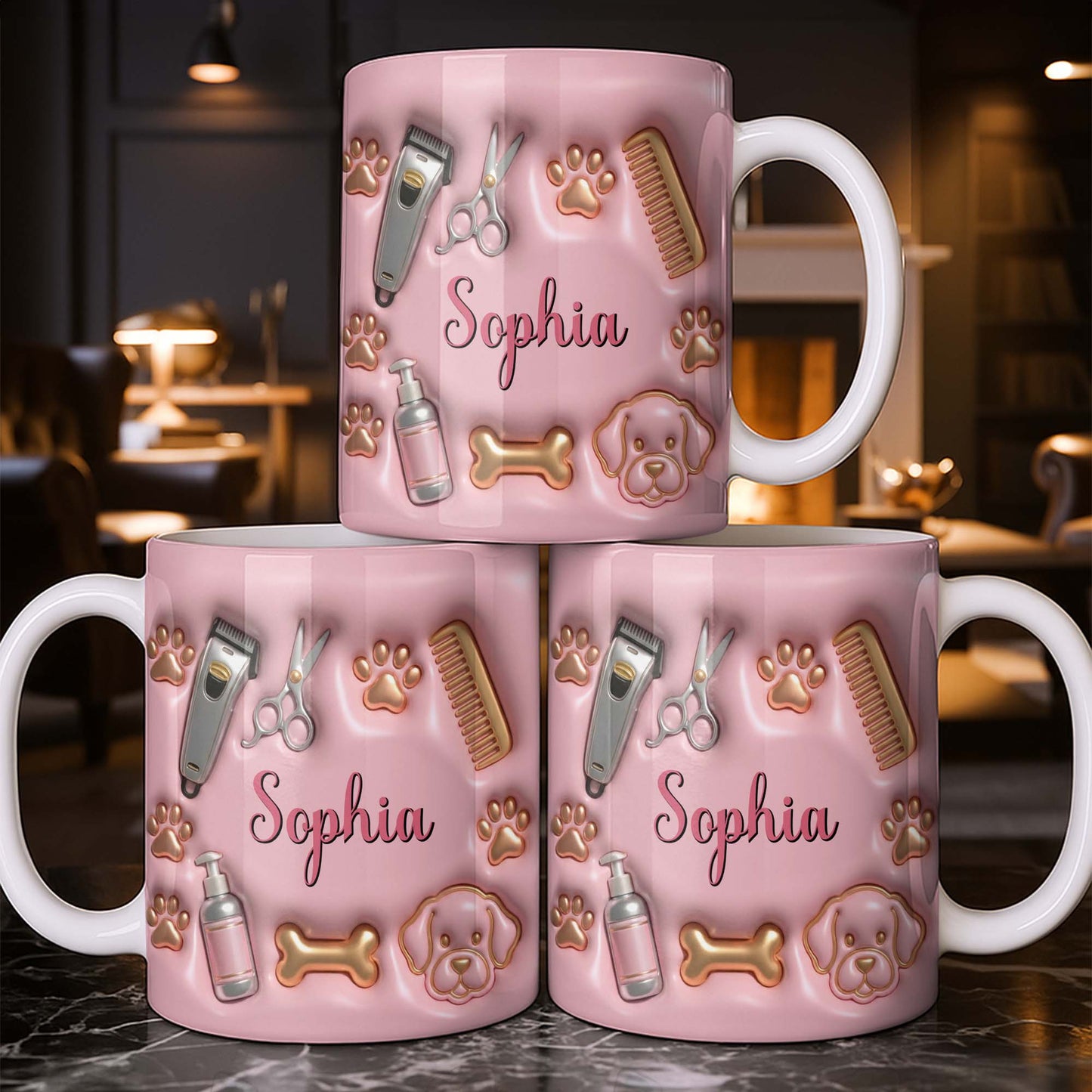 Professional Pet Grooming Accessories Dog Paws Bone And Scissors - Personalized Custom Coffee Mug - JBS151_MG