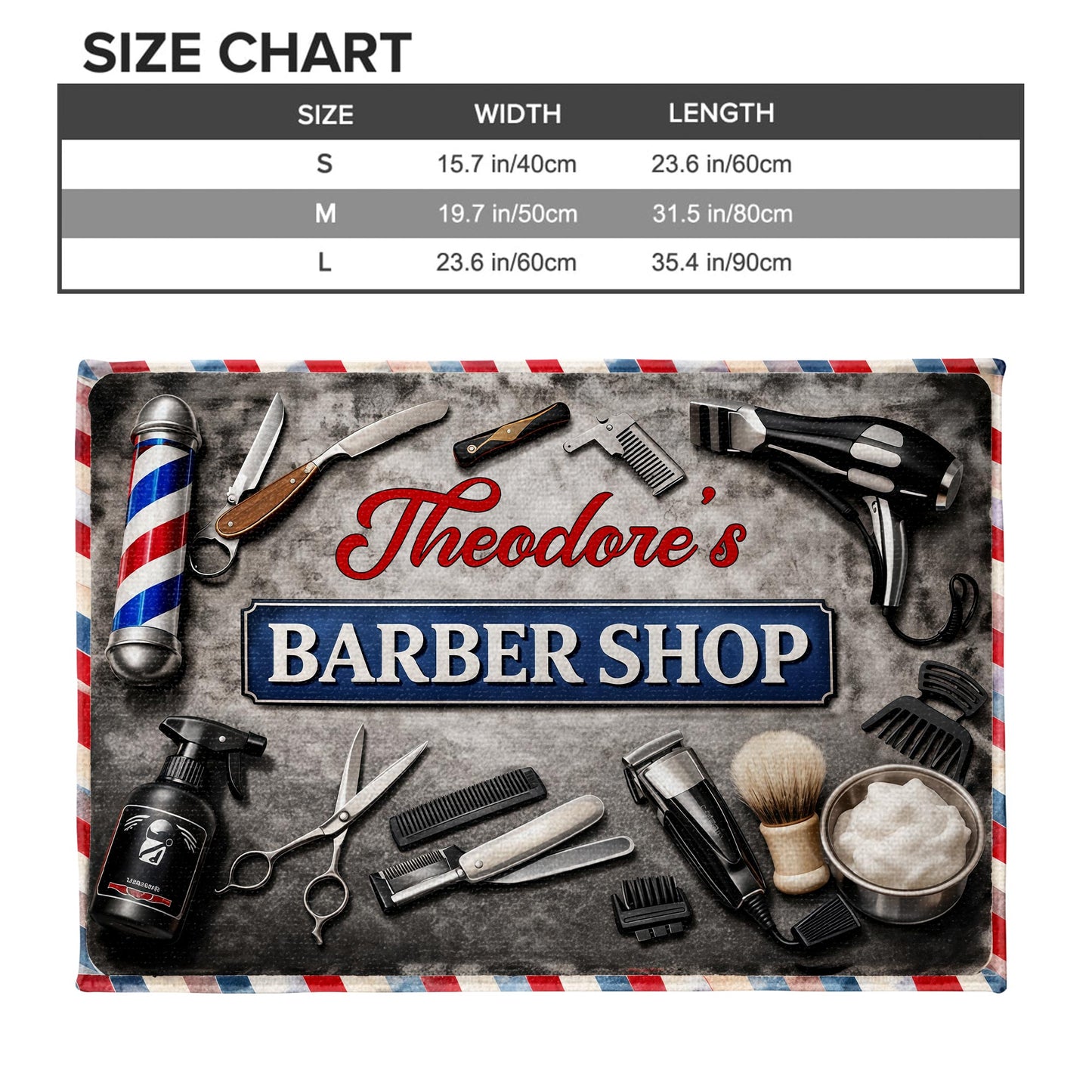 Barber Shop With Professional Tools And Barber Pole Design - Personalized Custom Doormat - JBS165_DRM