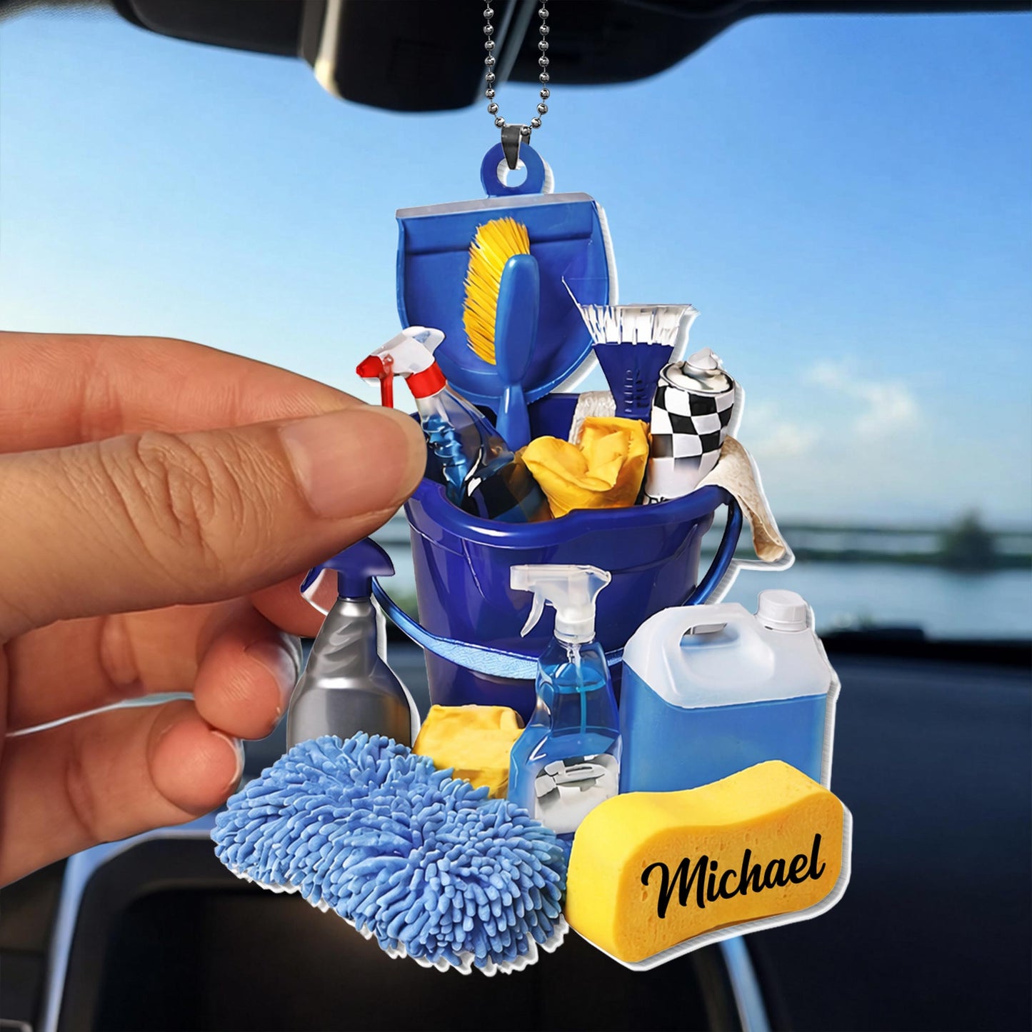 Keeping Everything Sparkling Clean With Cleaning Supplies Bucket And Sponge - Personalized Custom Acrylic Ornament, Car Hanging Ornament - JBS209_ACA