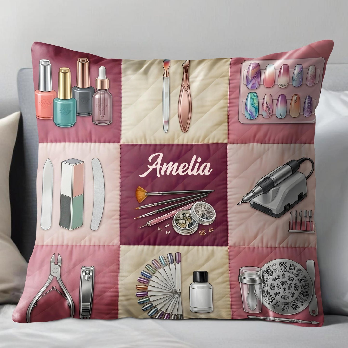 Nail Artist Studio Equipment And Tools With Manicure Accessories - Personalized Custom Pillow, Insert Included - JBS219_PLW