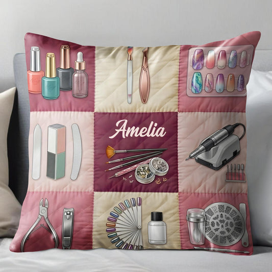 Nail Artist Studio Equipment And Tools With Manicure Accessories - Personalized Custom Pillow, Insert Included - JBS219_PLW