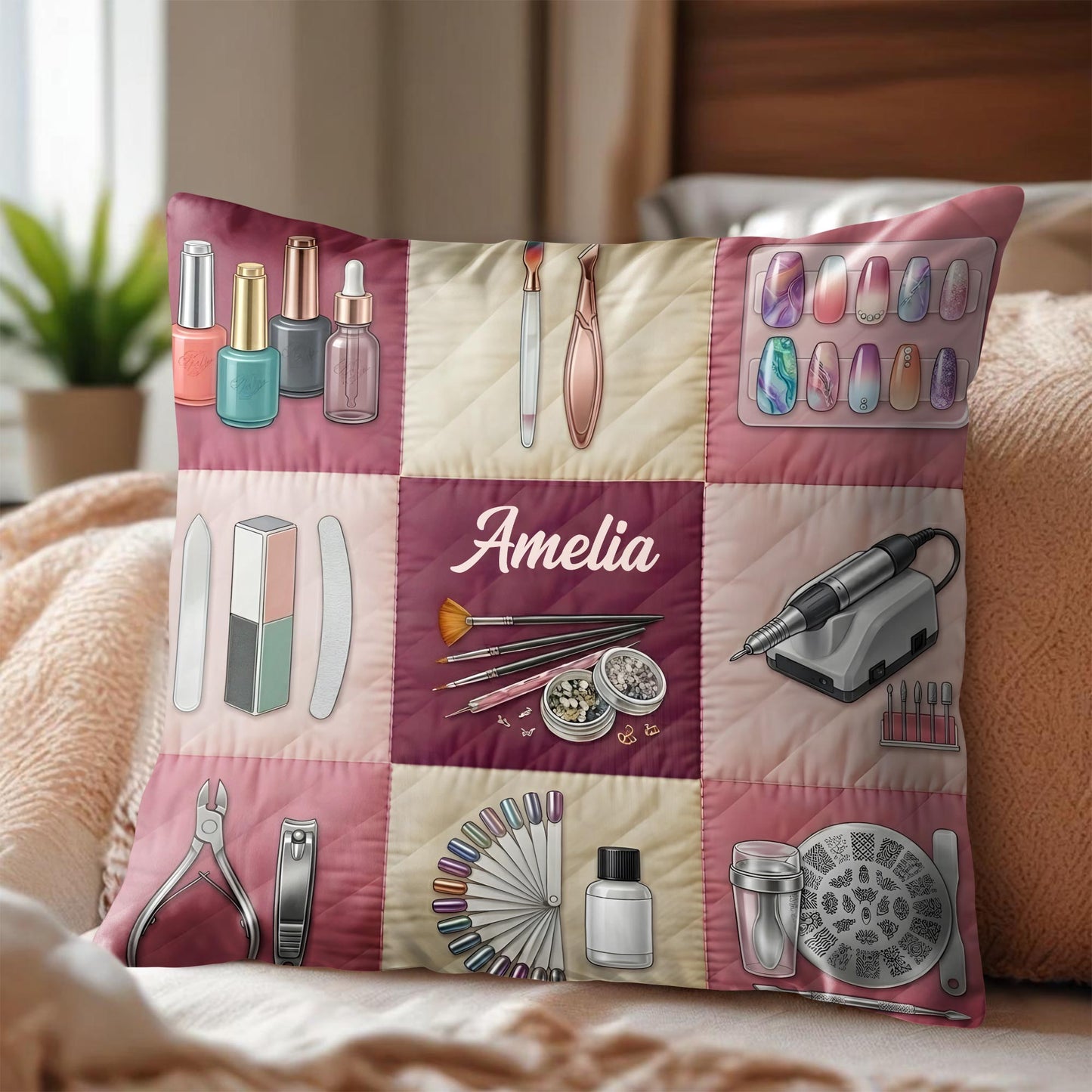 Nail Artist Studio Equipment And Tools With Manicure Accessories - Personalized Custom Pillow, Insert Included - JBS219_PLW