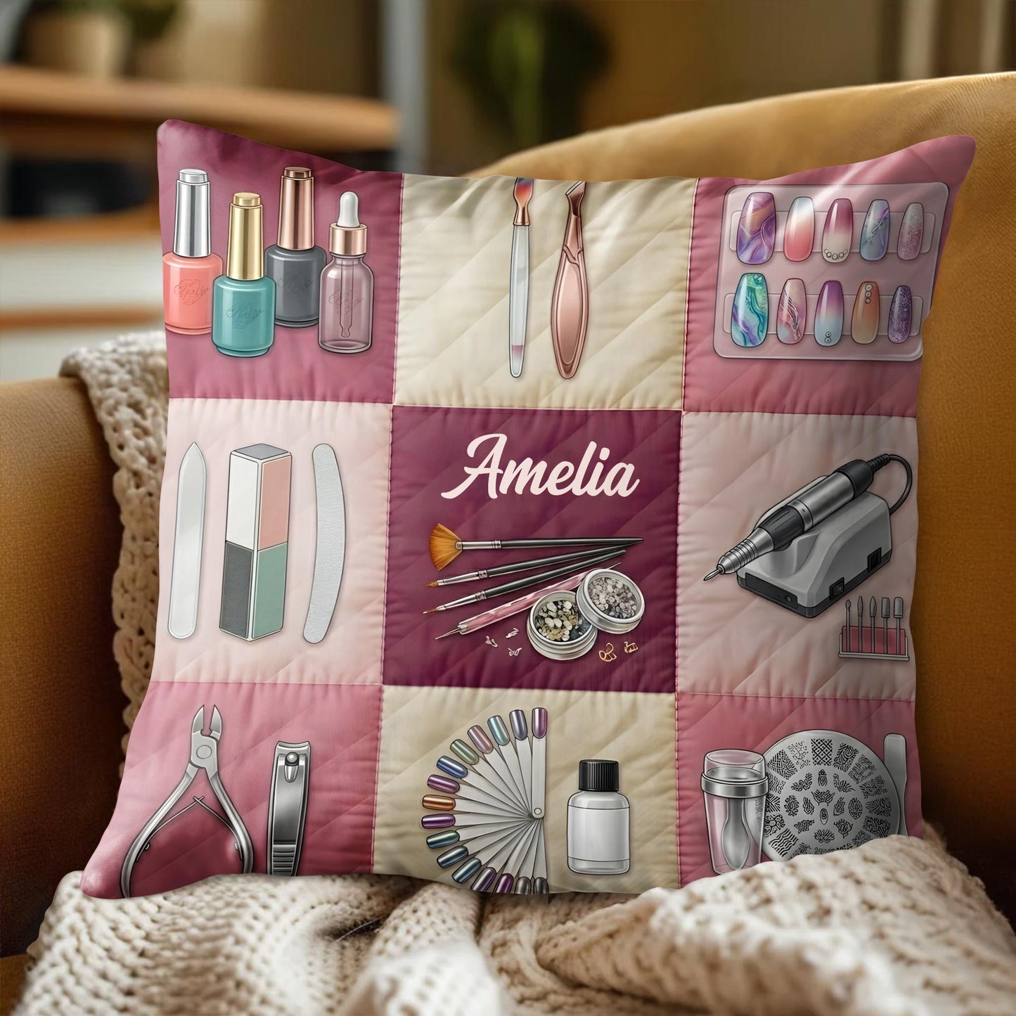 Nail Artist Studio Equipment And Tools With Manicure Accessories - Personalized Custom Pillow, Insert Included - JBS219_PLW