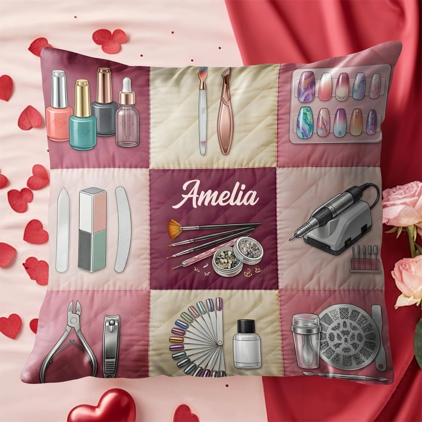 Nail Artist Studio Equipment And Tools With Manicure Accessories - Personalized Custom Pillow, Insert Included - JBS219_PLW