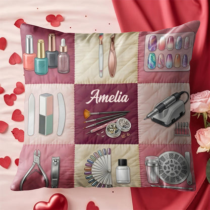 Nail Artist Studio Equipment And Tools With Manicure Accessories - Personalized Custom Pillow, Insert Included - JBS219_PLW