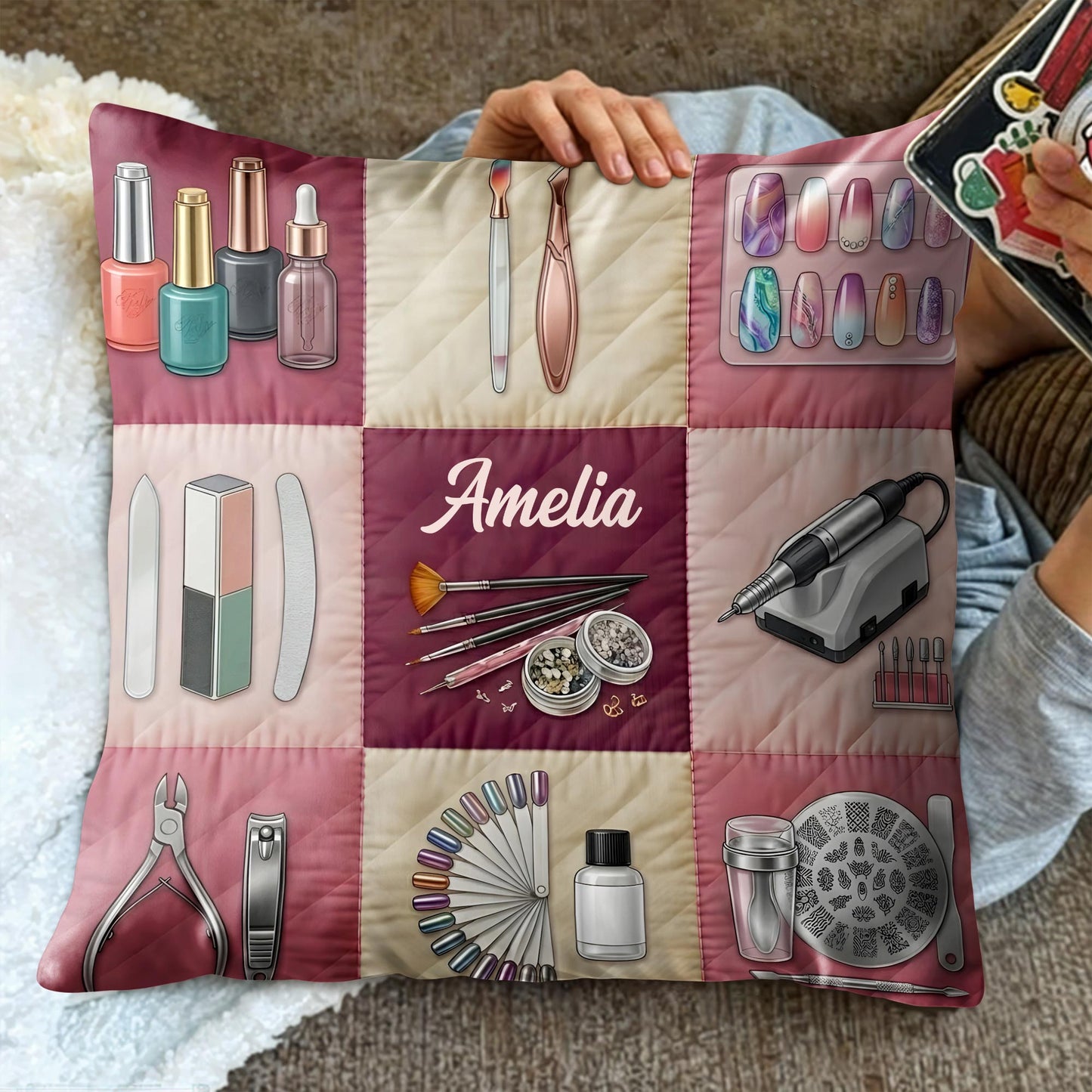 Nail Artist Studio Equipment And Tools With Manicure Accessories - Personalized Custom Pillow, Insert Included - JBS219_PLW