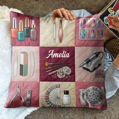 Nail Artist Studio Equipment And Tools With Manicure Accessories - Personalized Custom Pillow, Insert Included - JBS219_PLW