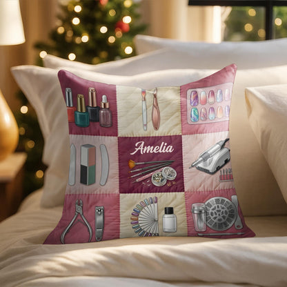 Nail Artist Studio Equipment And Tools With Manicure Accessories - Personalized Custom Pillow, Insert Included - JBS219_PLW