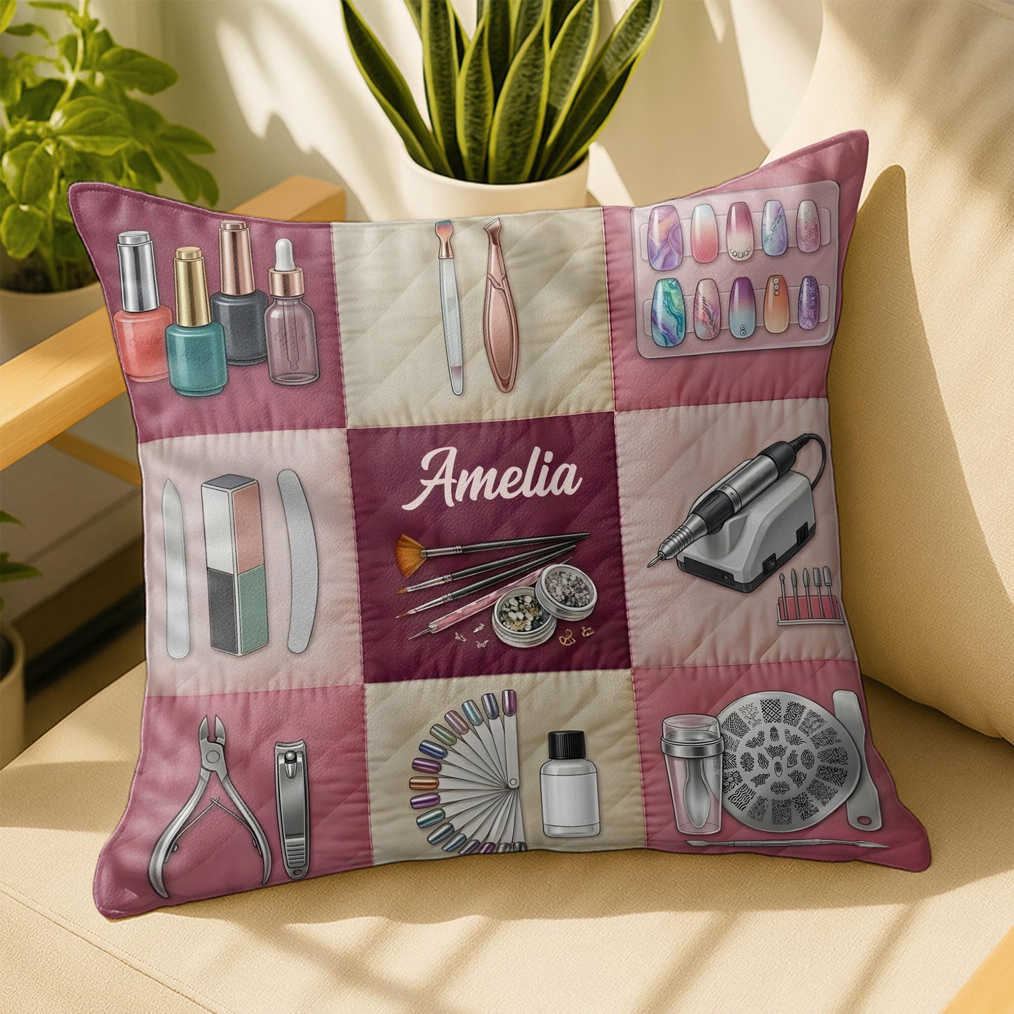 Nail Artist Studio Equipment And Tools With Manicure Accessories - Personalized Custom Pillow, Insert Included - JBS219_PLW