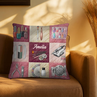Nail Artist Studio Equipment And Tools With Manicure Accessories - Personalized Custom Pillow, Insert Included - JBS219_PLW