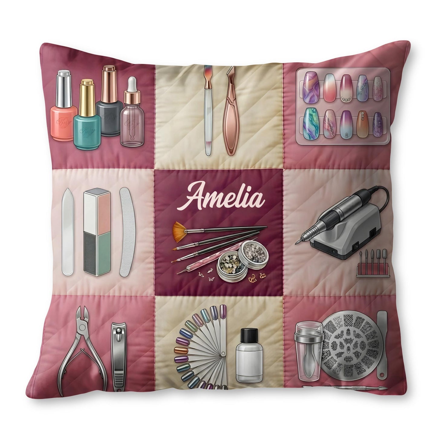 Nail Artist Studio Equipment And Tools With Manicure Accessories - Personalized Custom Pillow, Insert Included - JBS219_PLW