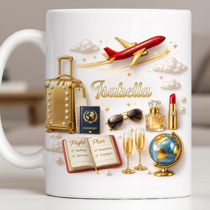 Flight Plan Safety Service Comfort With Airplane and Travel Essentials - Personalized Custom Coffee Mug - JBS235_MG
