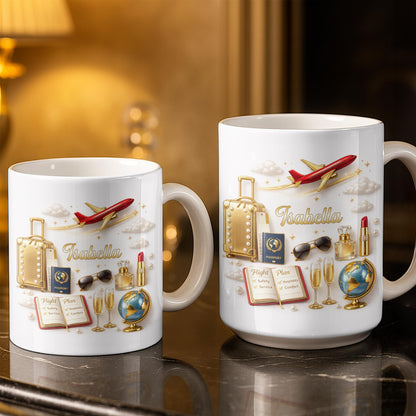 Flight Plan Safety Service Comfort With Airplane and Travel Essentials - Personalized Custom Coffee Mug - JBS235_MG