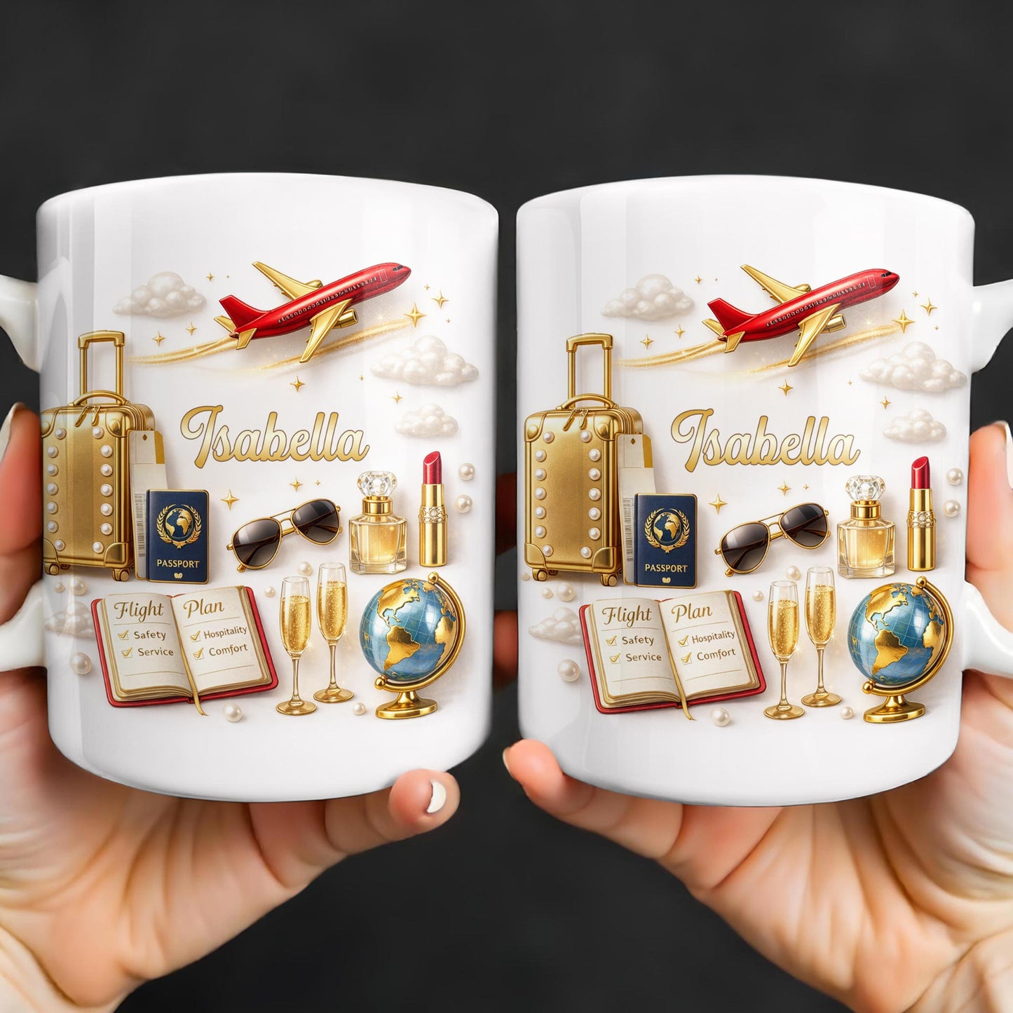 Flight Plan Safety Service Comfort With Airplane and Travel Essentials - Personalized Custom Coffee Mug - JBS235_MG