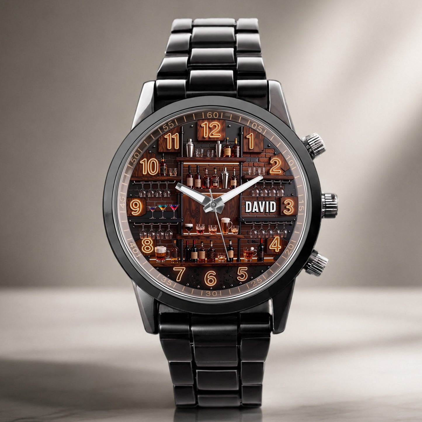 Master Of Mixes And Keeper Of Good Times Bar Shelf Design - Personalized Custom Men's Watch - JBS305_CUMWA