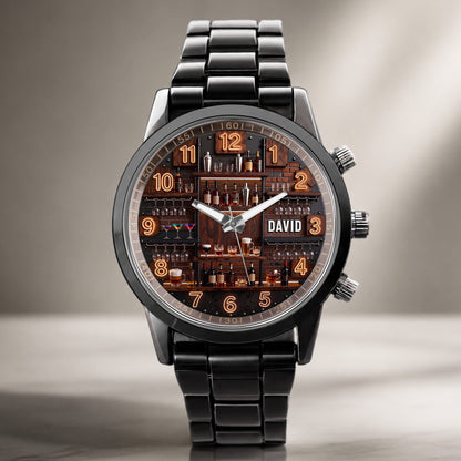 Master Of Mixes And Keeper Of Good Times Bar Shelf Design - Personalized Custom Men's Watch - JBS305_CUMWA