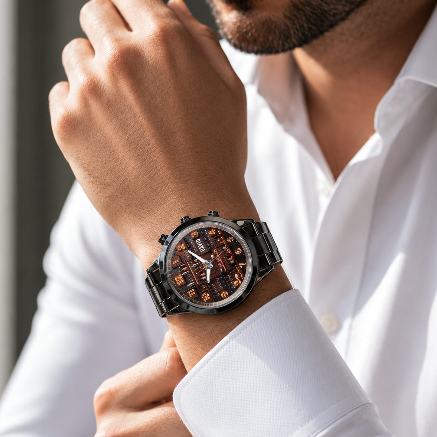 Master Of Mixes And Keeper Of Good Times Bar Shelf Design - Personalized Custom Men's Watch - JBS305_CUMWA