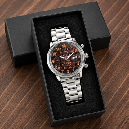 Master Of Mixes And Keeper Of Good Times Bar Shelf Design - Personalized Custom Men's Watch - JBS305_CUMWA
