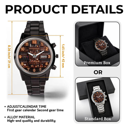 Master Of Mixes And Keeper Of Good Times Bar Shelf Design - Personalized Custom Men's Watch - JBS305_CUMWA