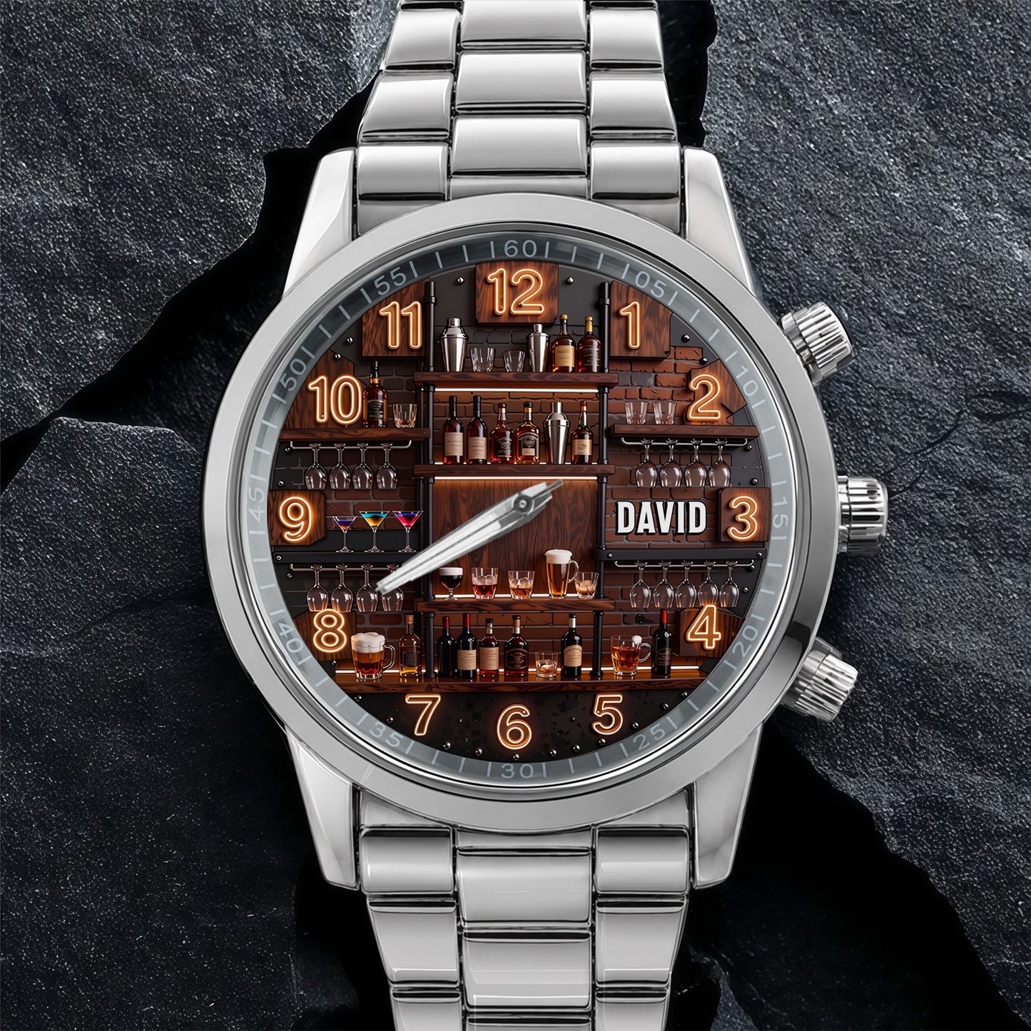 Master Of Mixes And Keeper Of Good Times Bar Shelf Design - Personalized Custom Men's Watch - JBS305_CUMWA