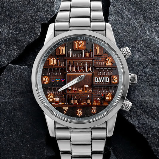 Master Of Mixes And Keeper Of Good Times Bar Shelf Design - Personalized Custom Men's Watch - JBS305_CUMWA