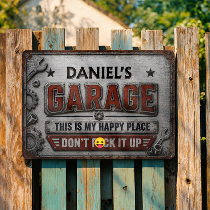Garage This Is My Happy Place With Gears And Wrenches - Personalized Metal Sign - JBS318_MSIGN