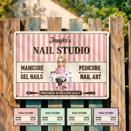 Our Family Nail Studio Manicure Pedicure Polished With Love Nail Artist - Personalized Metal Sign - JBS387_MSIGN