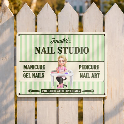 Our Family Nail Studio Manicure Pedicure Polished With Love Nail Artist - Personalized Metal Sign - JBS387_MSIGN