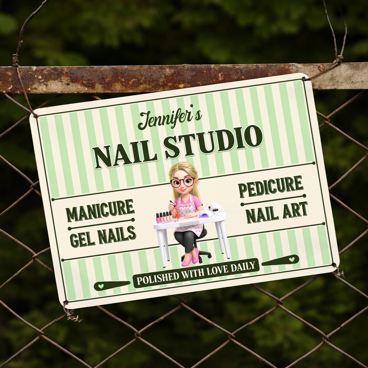 Our Family Nail Studio Manicure Pedicure Polished With Love Nail Artist - Personalized Metal Sign - JBS387_MSIGN