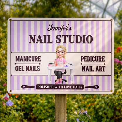 Our Family Nail Studio Manicure Pedicure Polished With Love Nail Artist - Personalized Metal Sign - JBS387_MSIGN