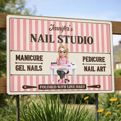 Our Family Nail Studio Manicure Pedicure Polished With Love Nail Artist - Personalized Metal Sign - JBS387_MSIGN