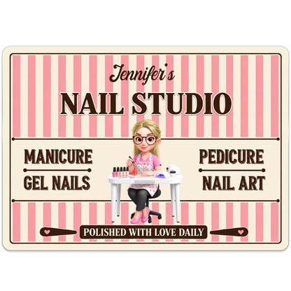 Our Family Nail Studio Manicure Pedicure Polished With Love Nail Artist - Personalized Metal Sign - JBS387_MSIGN