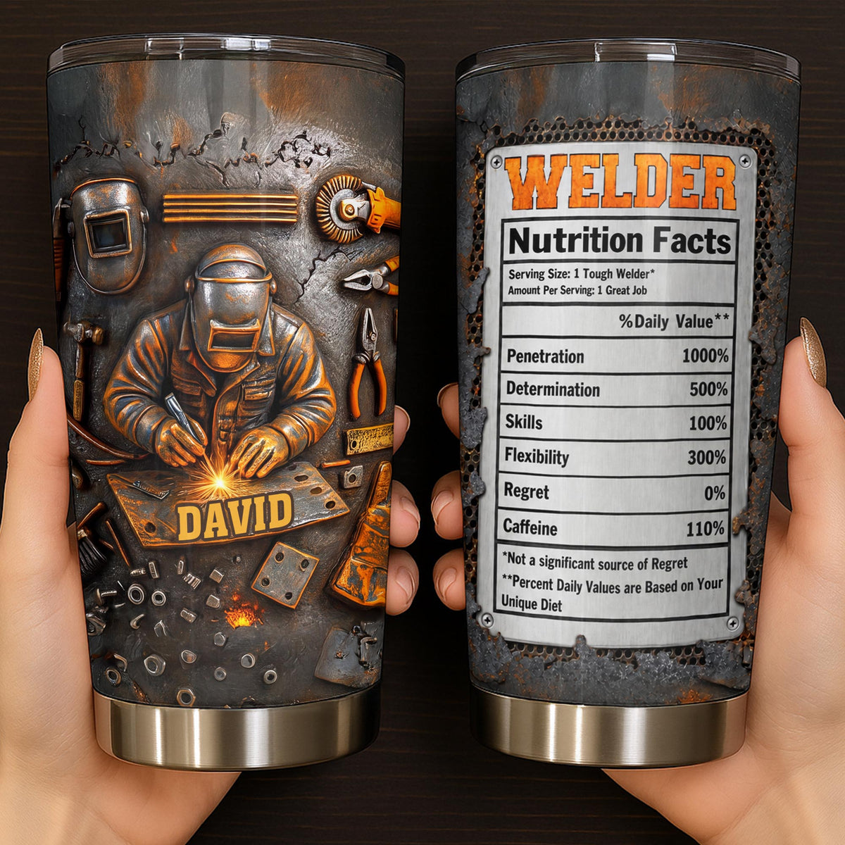 Welder Nutritional Facts And Industrial Welding Tools With Custom Name - Personalized Custom Stainless Steel Tumbler 20oz - JBS392_USTUM