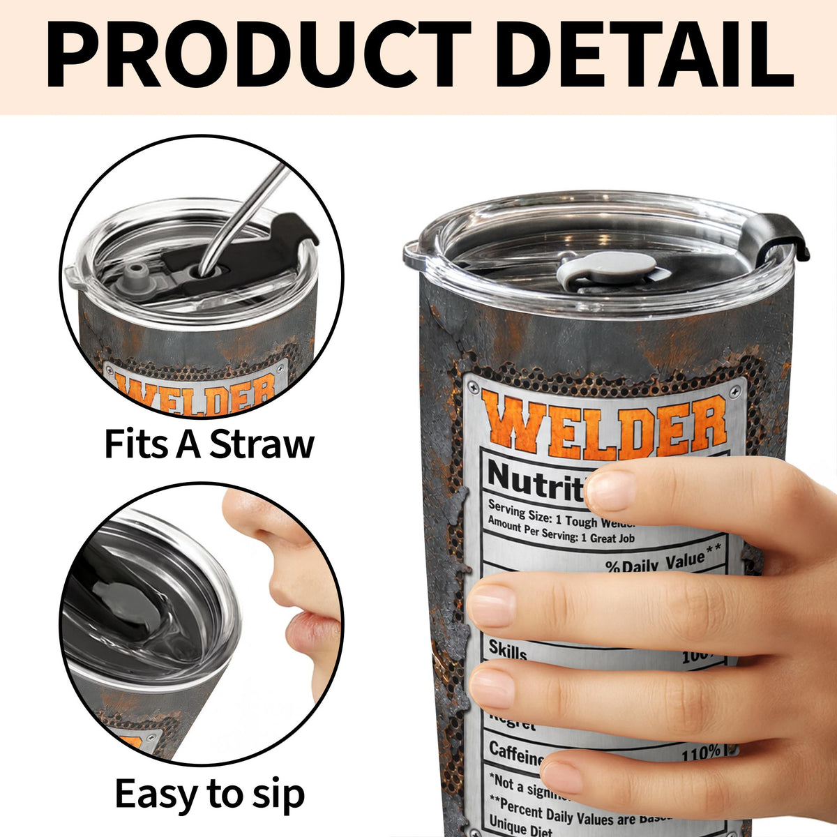 Welder Nutritional Facts And Industrial Welding Tools With Custom Name - Personalized Custom Stainless Steel Tumbler 20oz - JBS392_USTUM
