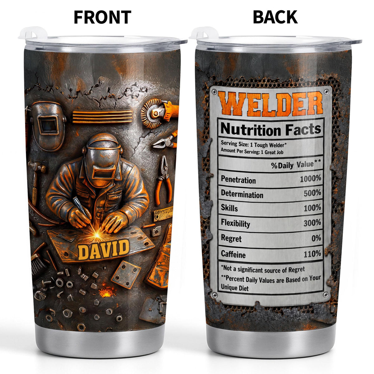 Welder Nutritional Facts And Industrial Welding Tools With Custom Name - Personalized Custom Stainless Steel Tumbler 20oz - JBS392_USTUM