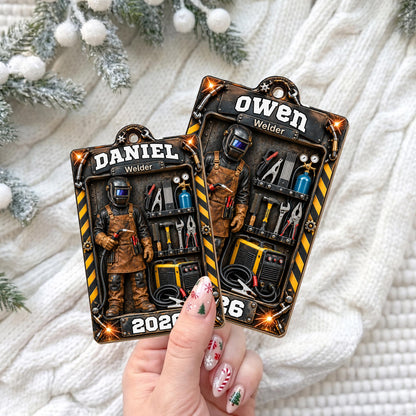 Welder Custom Name With Tools And Welding Mask In Toolbox - Personalized Custom Wood Ornament, Custom Shaped - JBS460_WDO