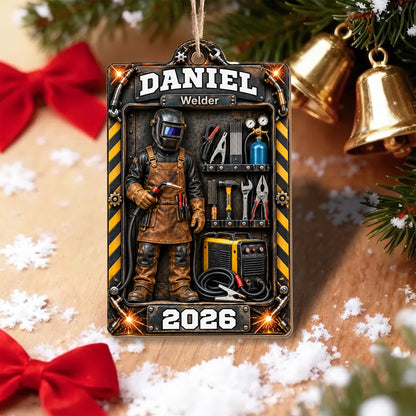 Welder Custom Name With Tools And Welding Mask In Toolbox - Personalized Custom Wood Ornament, Custom Shaped - JBS460_WDO