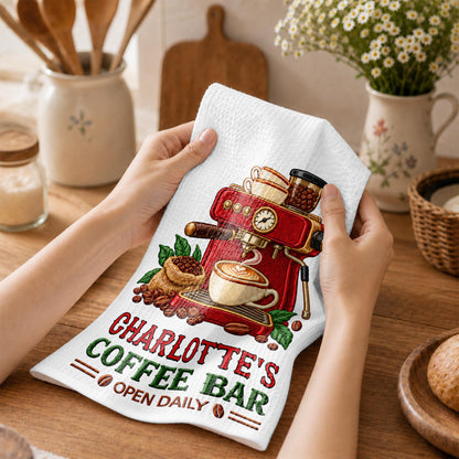Coffee Bar Open Daily Espresso Machine And Beans Design - Personalized Kitchen Towel - JBS516_TOWL