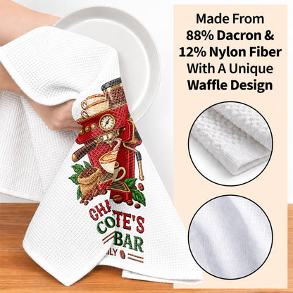 Coffee Bar Open Daily Espresso Machine And Beans Design - Personalized Kitchen Towel - JBS516_TOWL