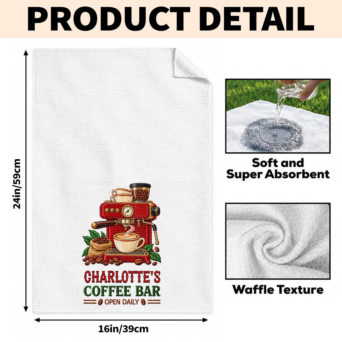 Coffee Bar Open Daily Espresso Machine And Beans Design - Personalized Kitchen Towel - JBS516_TOWL