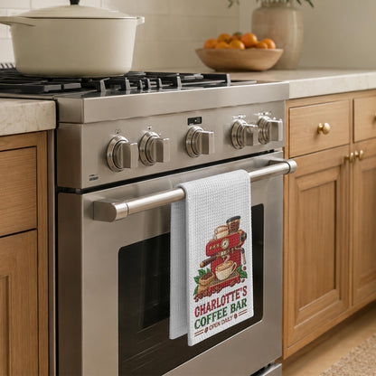 Coffee Bar Open Daily Espresso Machine And Beans Design - Personalized Kitchen Towel - JBS516_TOWL